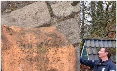 Monumentenwachter Patrick de Jong vindt pan uit 1732 op dak in Varsseveld